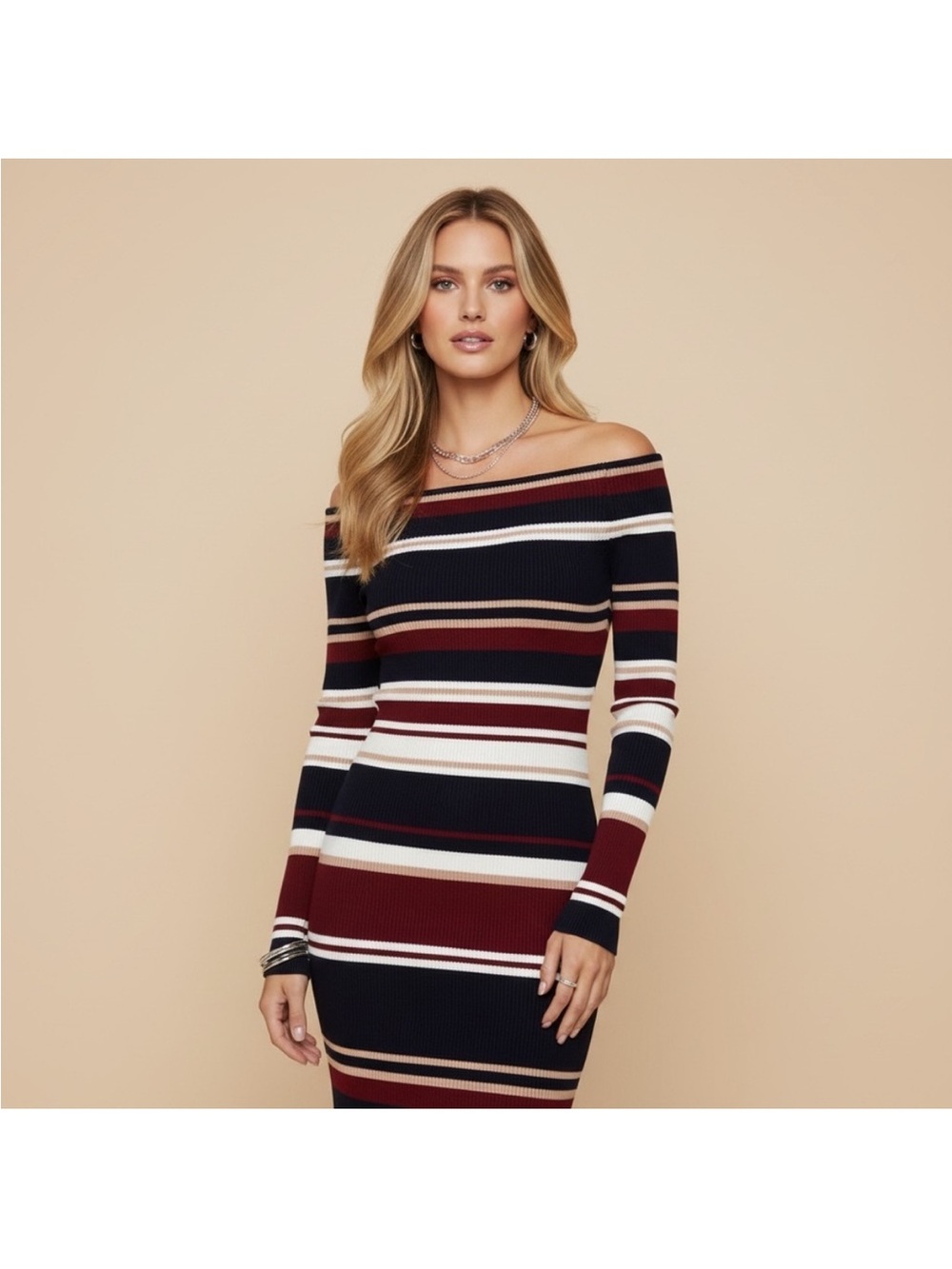 Kendall & Kylie Ribbed Off the Shoulder Dress